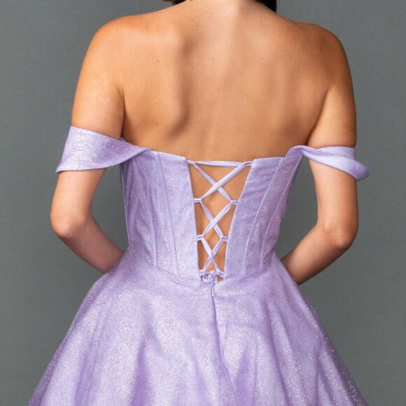 New Off The Shoulder Blush Short Fashion Forward Dress w/ Lace Up Back DQ 3425 - Picture 5 of 9